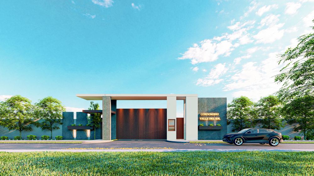 Entrada principal del condominio, vista frontal