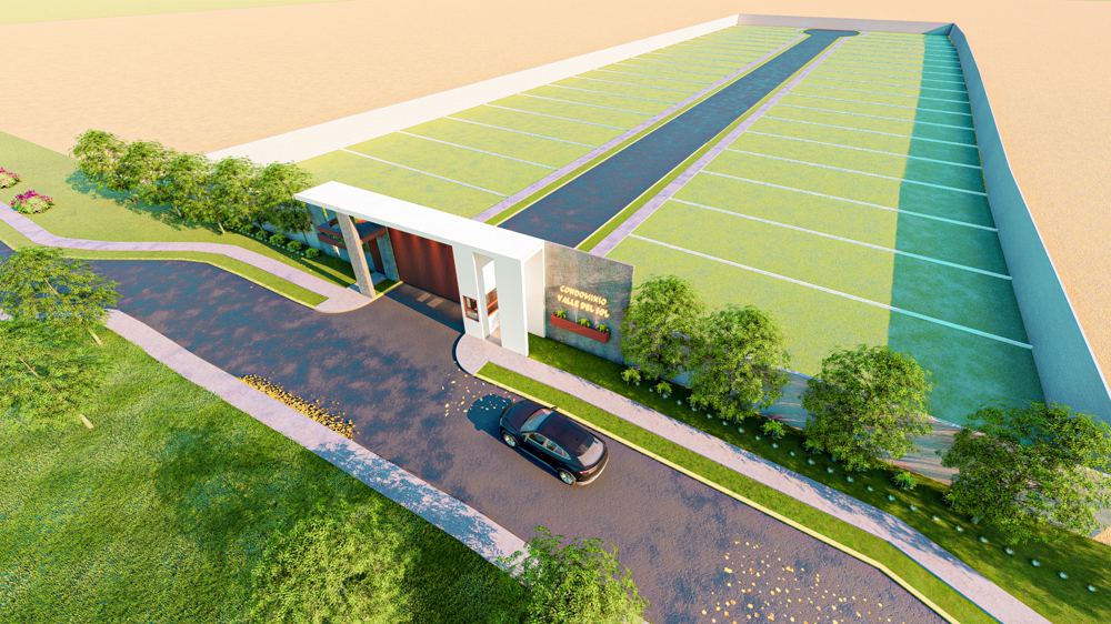 Vista aérea del plano maestro del Condominio Valle del Sol, mostrando la distribución de lotes